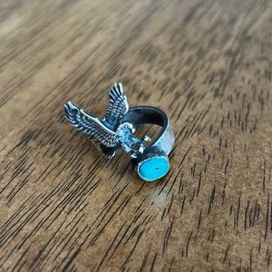 Turquoise and Sterling Silver Eagle Adjustable Ring